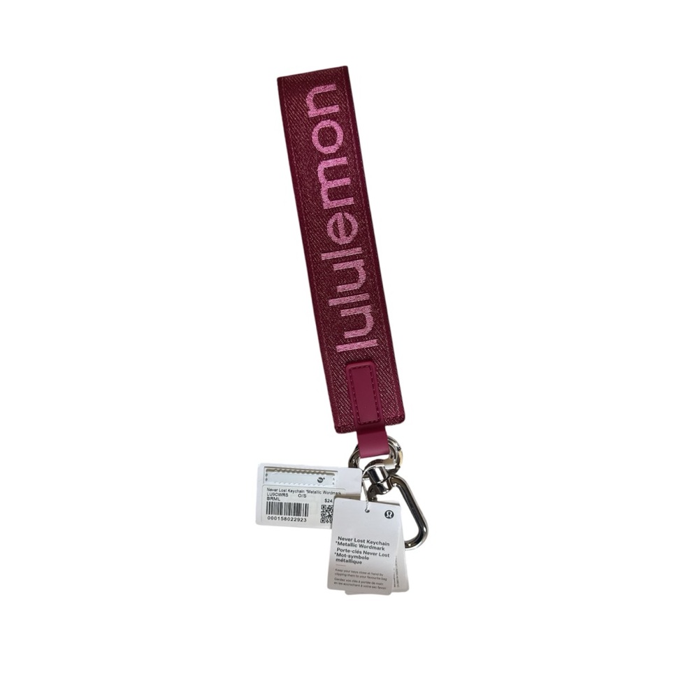 Lululemon Never Lost Keychain Metallic Wordmark – Berry Rumble – NWT - Picture 2 of 2
